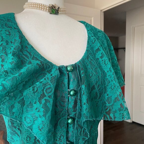 80s Nu Mode Green Lace Dress <3 - Picture 3 of 6